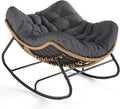SWITTE Outdoor Rocking Chair, Oversized Patio Papasan Rocker, Comfy Wicker Reading Lounge, Indoor Bed-Like Egg Chair for Bedroom,Balcony, Porch, Garden, Dark Grey
