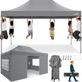 COBIZI 10x15 Heavy Duty Pop up Canopy Tent with 4 sidewalls, Commercial Outdoor Tents for Parties,Backyard Event, Wedding, All Season Waterproof Event Shelter with Carry Bag, Gray(Frame Thickened)