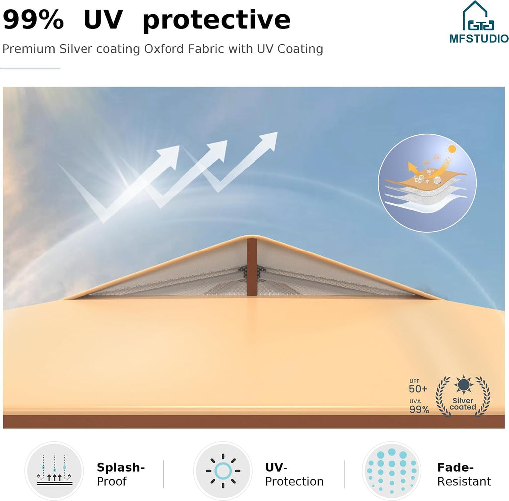 MFSTUDIO 10x10 Pop Up Canopy Tent with Removable Sidewalls, Outdoor Enclosed Instant Portable Shelter with Breathable Mesh Windows, One Person Setup, Beige