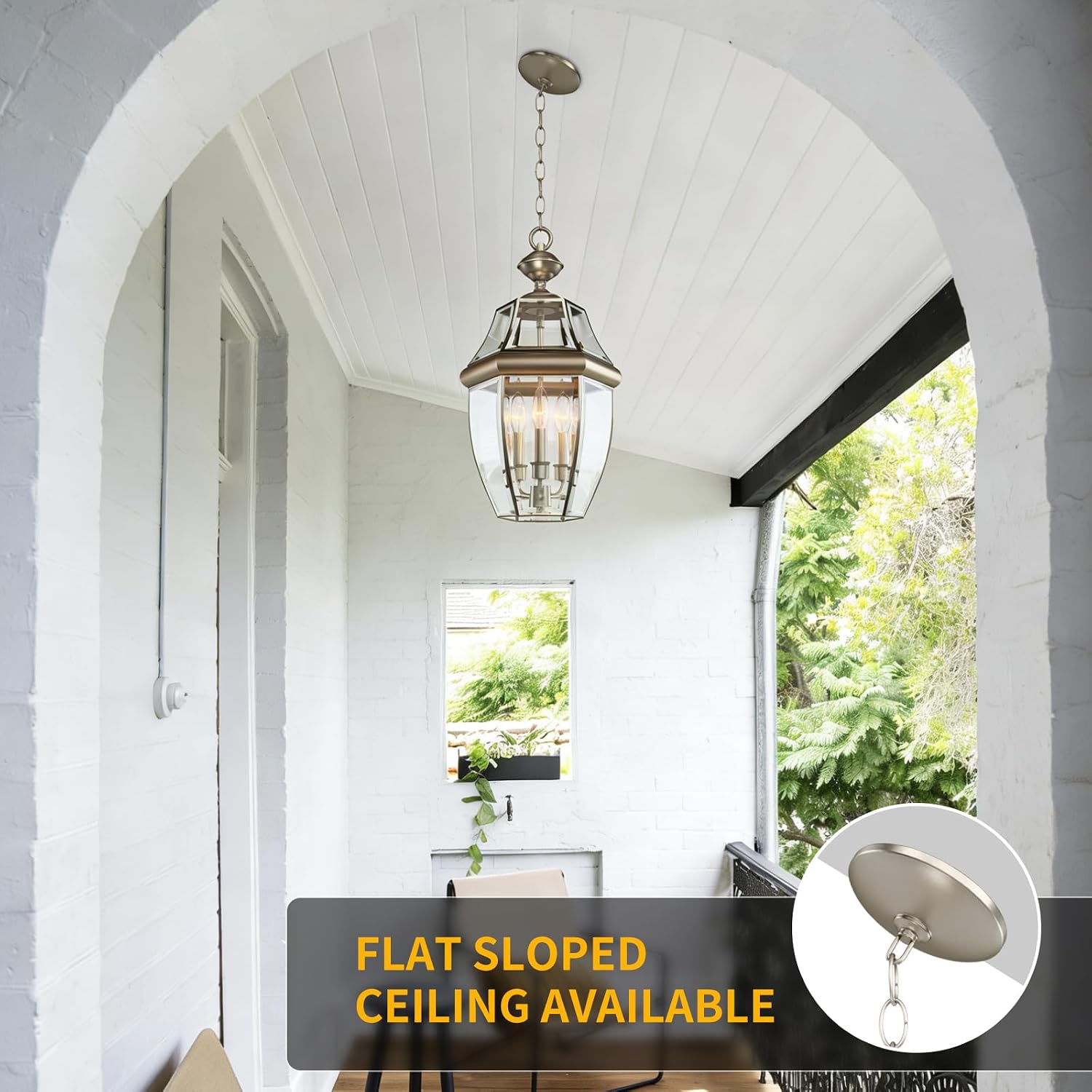 Large Outdoor Pendant Light Fixture 3-Light, 20in Modern Silver Outdoor Chandelier Hanging Porch Light, Metal Exterior Ceiling Mount Hanging Lantern with Clear Glass for Front Door, Entrance, Gazebo