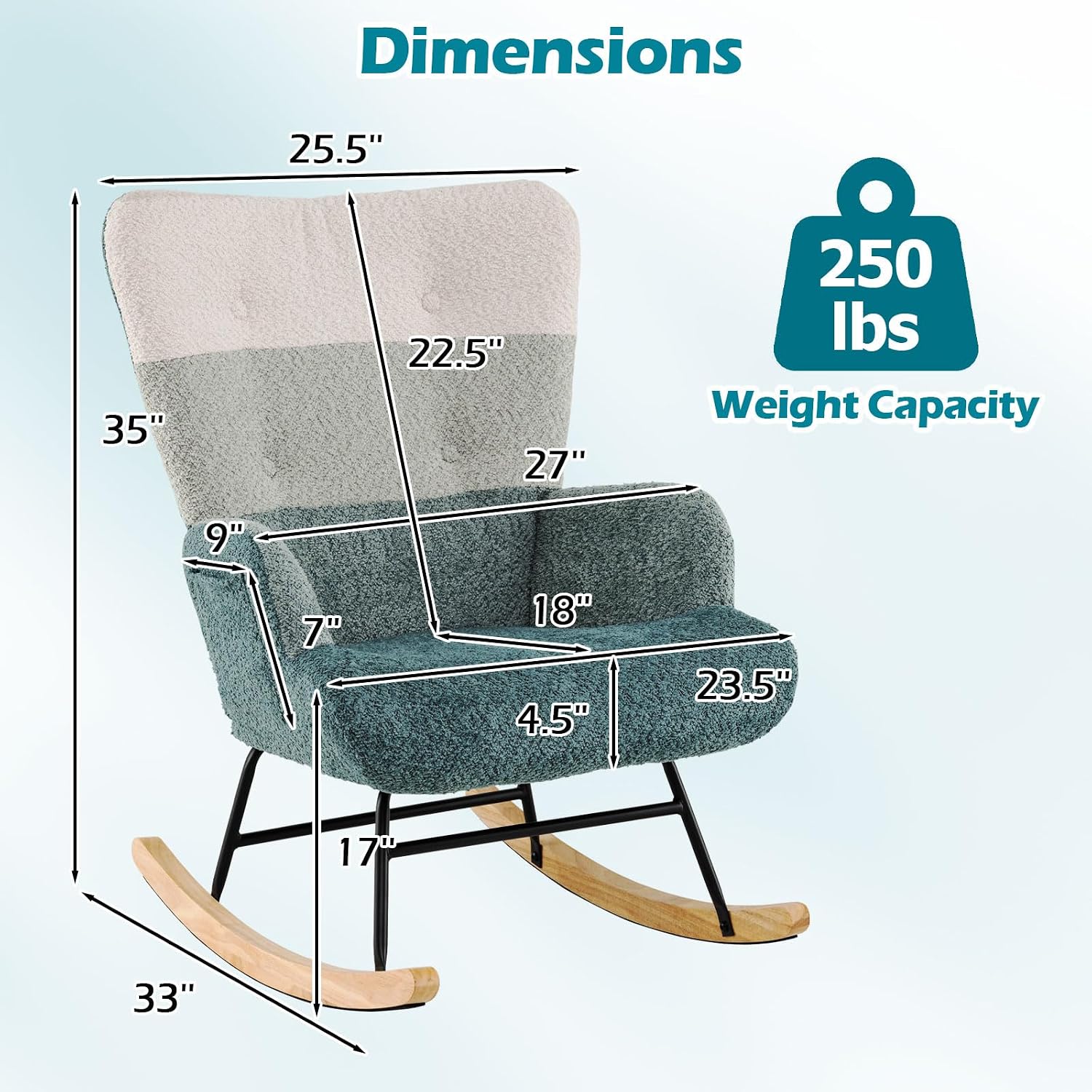 Giantex Nursery Rocking Chair Set of 2, Boucle Upholstered Glider Rocker Accent Chair w/Ergonomic High Backrest, Rubber Wood Legs & Side Pocket, Modern Armchair for Living Room, Bedroom, Striped Green