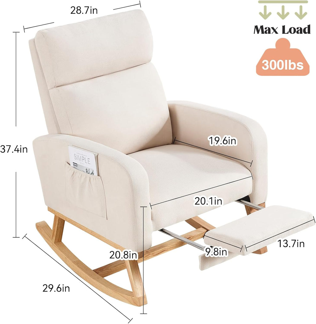 HCHAIRH Rocking Chair Nursery, Nursing Rocking Chairs with Foot Rest for Mom Nursery, Glider Rocker Chair with Footrest and High Backrest for Living Room, Bedroom, Beige