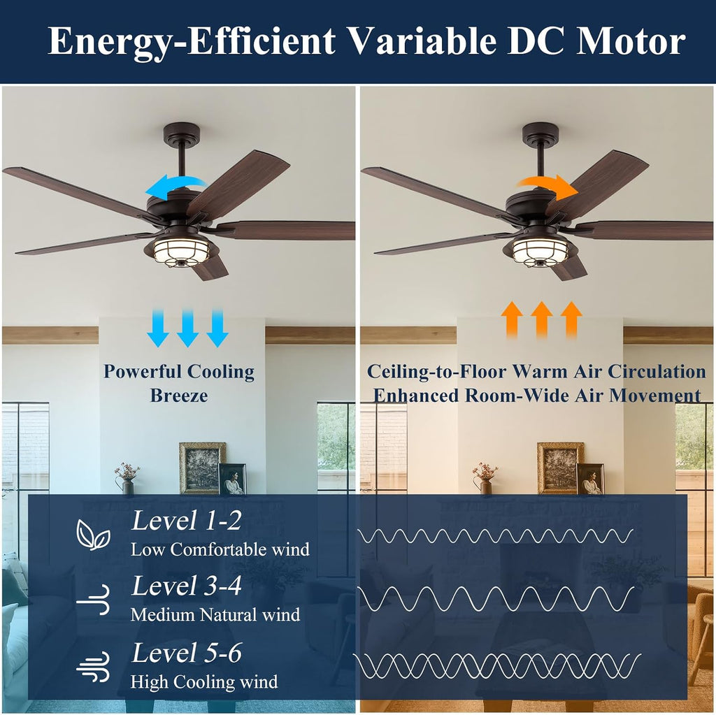 NORFOLK Outdoor Ceiling Fans with Lights and Remote, Waterproof 60 Inch Ceiling Fan with 3 Color LED Light for Patios, Gazebos, and Indoor, Wet Rated Farmhouse Modern Style