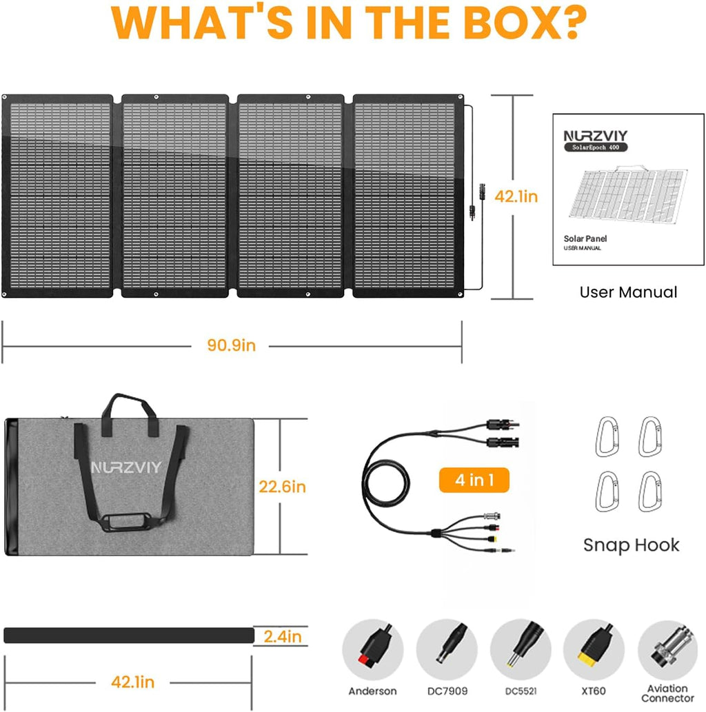 400 Watts Foldable Solar Panel, Luggable & Durable, Portable 400W Solar Charger Complete with Adjustable Stand Case, 40V Waterproof for Off-Grid Camping RV/Campervan Solar Generator