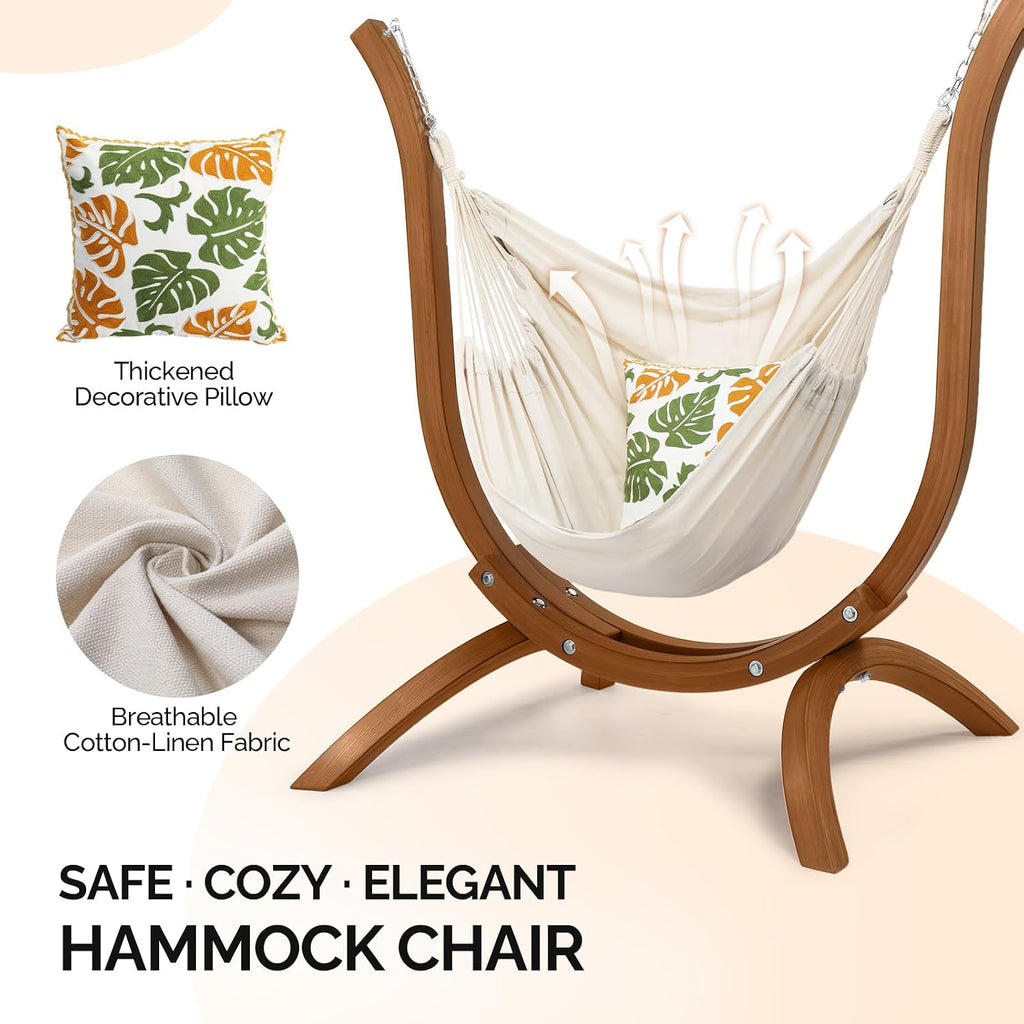 Oncloud Boho Hanging Chair Set - Modern Boho Swing Hammock Chair with Stand for Relax, Stylish Indoor Outdoor Hammock Chair with Stand, 330 LBS, Natural (Natural)