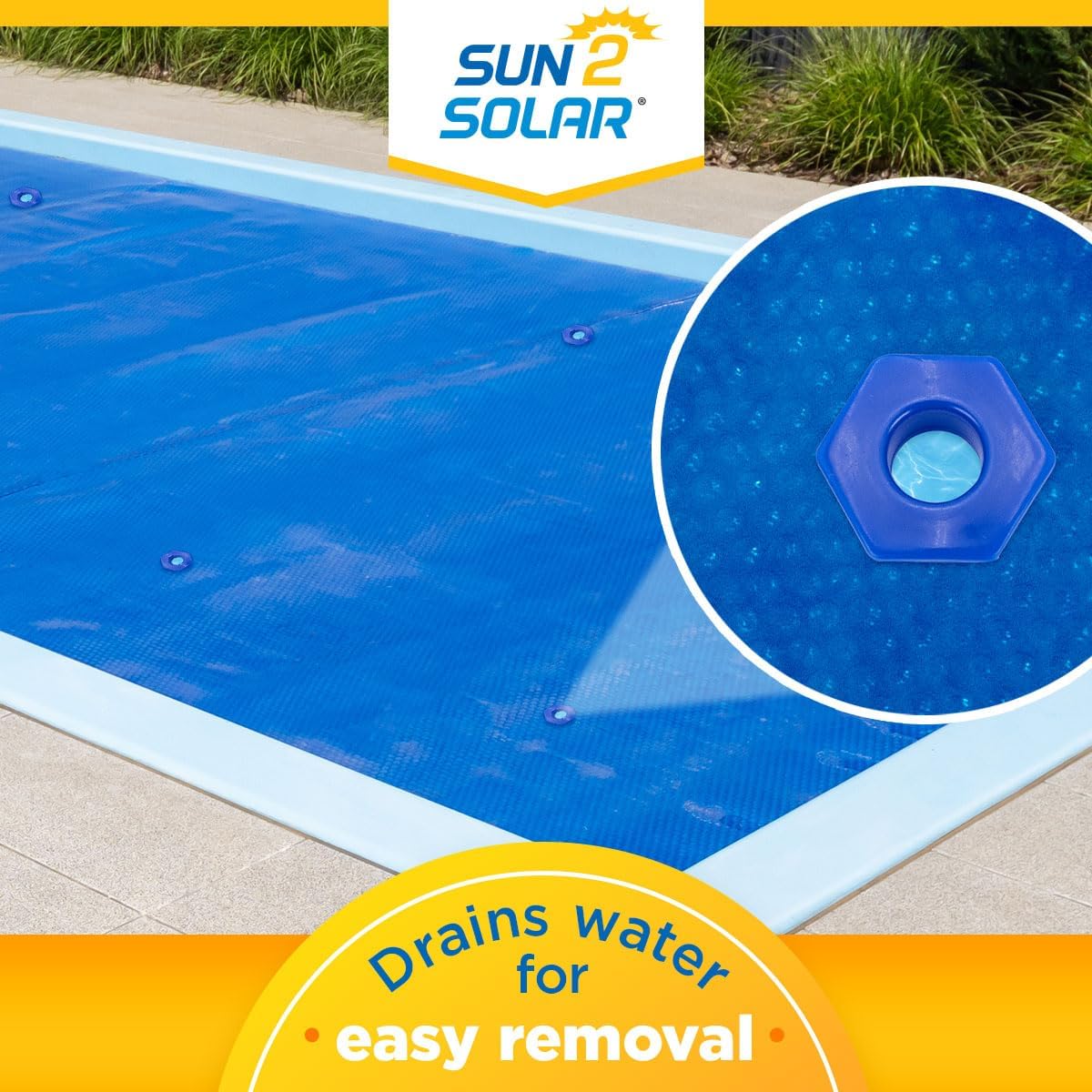 Sun2Solar Blue 15 ft x 30 ft Rectangle Pool Solar Cover | 800 Series | Heat Retaining Solar Blanket | for Heating Rectangular Inground & Above Ground Swimming Pools | Includes 6 Heavy-Duty Grommets