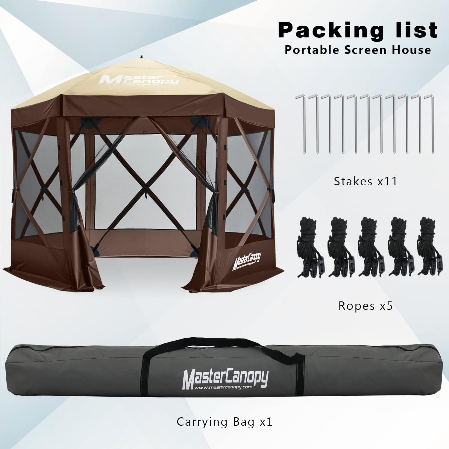 MASTERCANOPY 10x10 Portable Screen House Room Pop up Gazebo Outdoor Camping Tent with Carry Bag (10x10,Beige&Coffee)