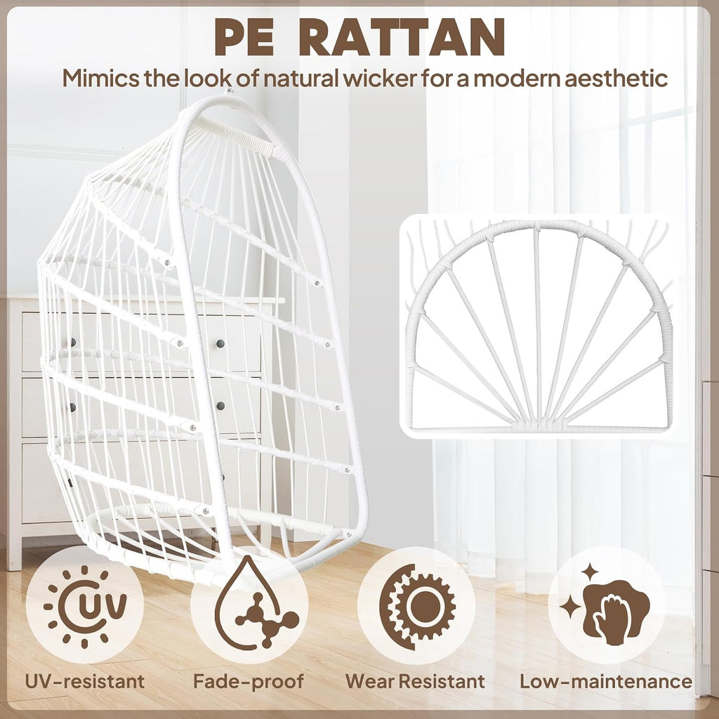 Chihee Egg Chair Foldable Wicker Rattan Hanging Swing Chairs Indoor Outdoor Patio Wicker Chair Hammock Chair with Stainless Steel Hanging Kit Chain Link UV Resistant Cushion Bedroom Balcony