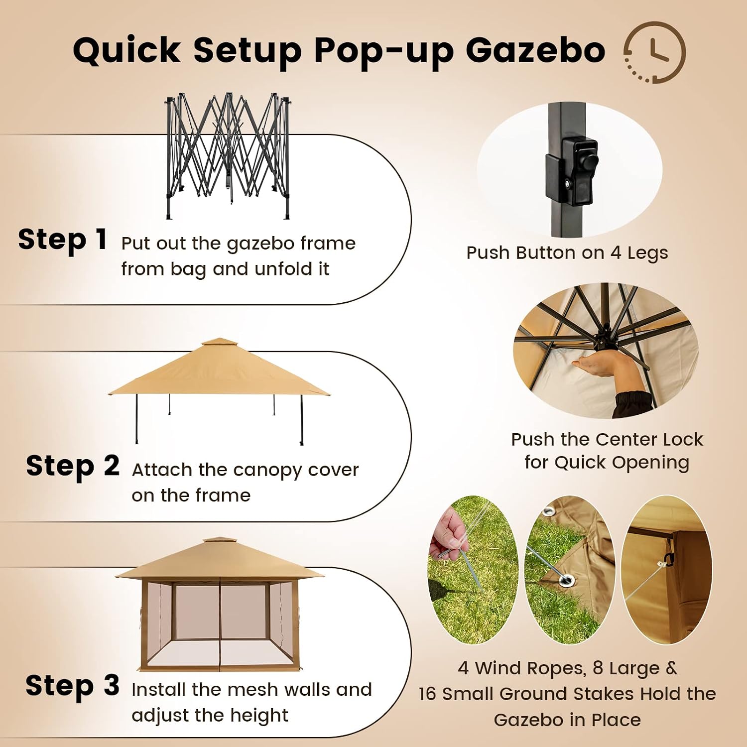Tangkula 13x13 Ft Pop Up Gazebo with Netting, 2 Tier Patio Gazebo with Center Lock, Mesh Sidewalls, 4 More Ribs, Wheeled Bag, Easy Setup Instant Outdoor Shelter for Garden, Deck, Backyard, UPF50+