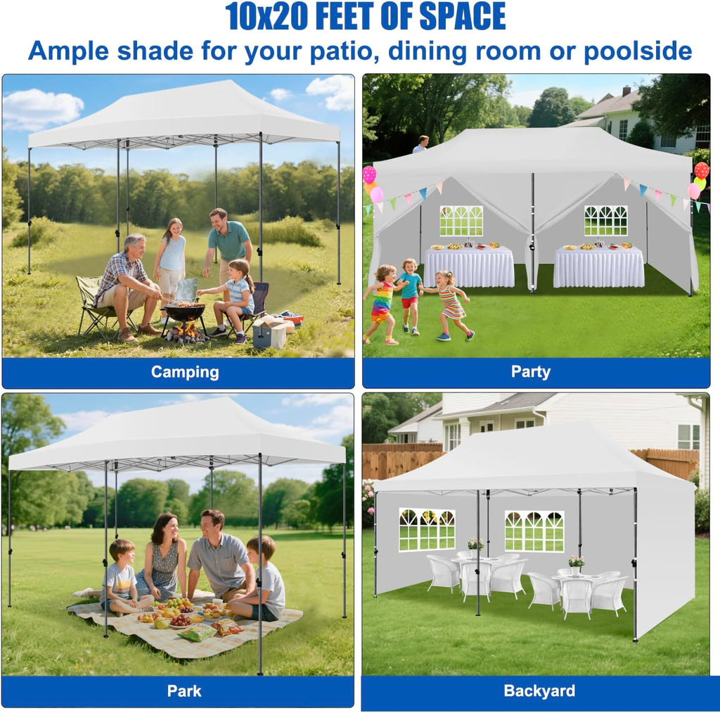 Yesker 10x20 Pop Up Canopy Tent with Sidewalls Instant Outdoor Canopy, Waterproof & UV Protection, Easy Setup Adjustable Height Heavy Duty Shelter Gazebo Tent for Patio Backyard Party Events, White