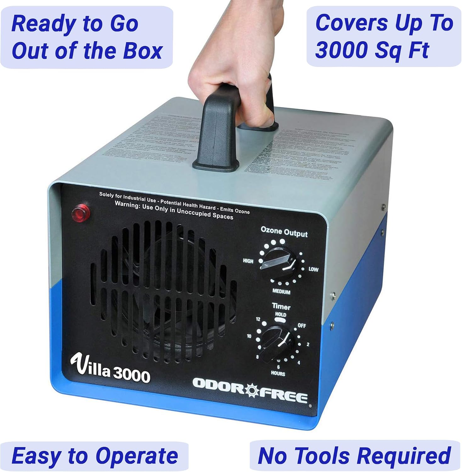 OdorFree Villa 3000 Ozone Generator for Eliminating Odors, permanently removing Tobacco, Pet and Musty Odors at their Source - Easily Treats Up To 3000 Sq Ft