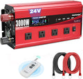 Cantonape 3000W Power Inverter 24V to 110V/120V DC to AC with LCD Display, Remote Controller 4 x AC Outlets and 4 x 3.1A USB Car Adapter for Car Truck Boat RV Solar System