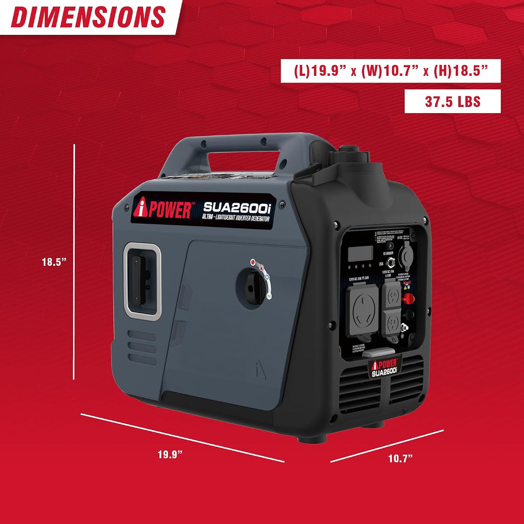 A-iPower Quiet Inverter Generator, 2600W RV Ready, EPA & CARB Compliant CO Sensor, Portable Ultra-Light Weight For Backup Home Use, Tailgating & Camping (SUA2600i)