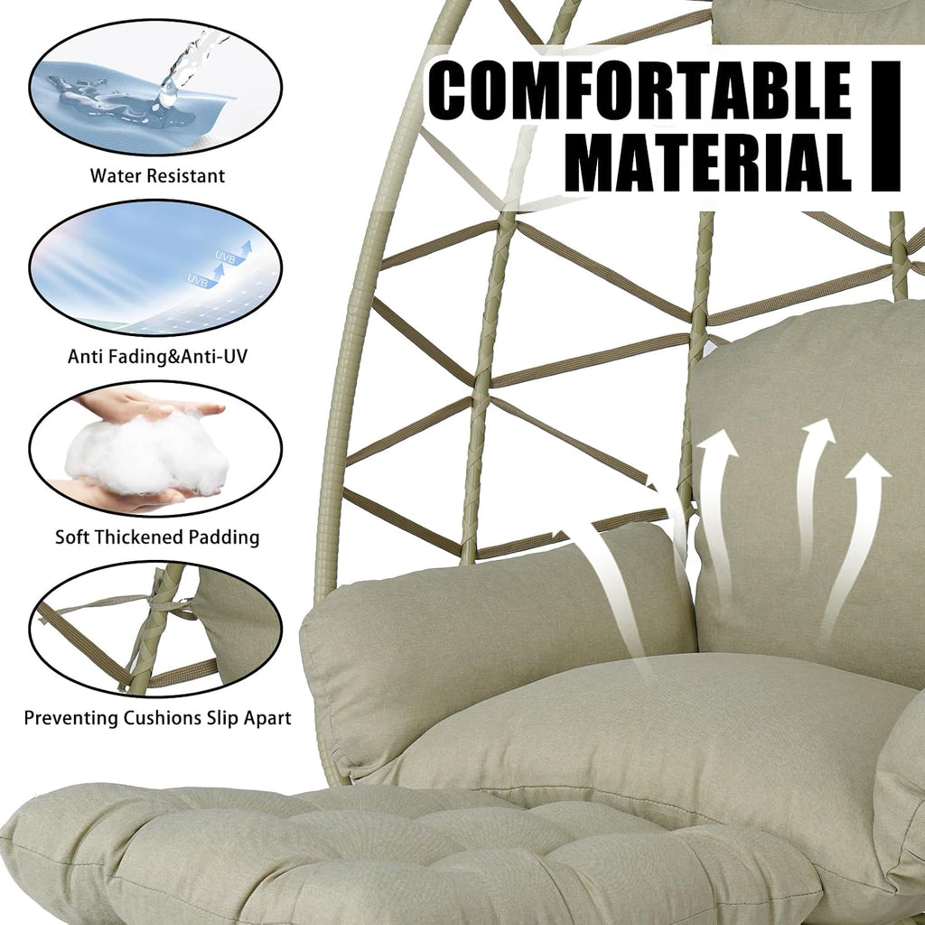 Hanging Egg Chair with Stand & Leg Rest,Rattan Wicker Swing Chair with Cushion,Patio Basket Hanging Chair Wicker Hammock Chair for Indoor Outdoor Bedroom Garden,300LBS (Coffee Rattan&Coffee Cushion)