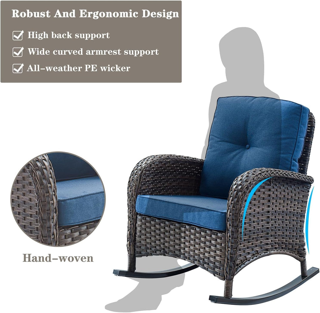 Belord 5 Piece Patio Furniture Set with 50000 BTU Propane Fire Pit Table, All-Weather Patio Rocking Chairs, Loveseat Glider and Side Table for Outdoor Conversation Deck Backyard Poolside Blue