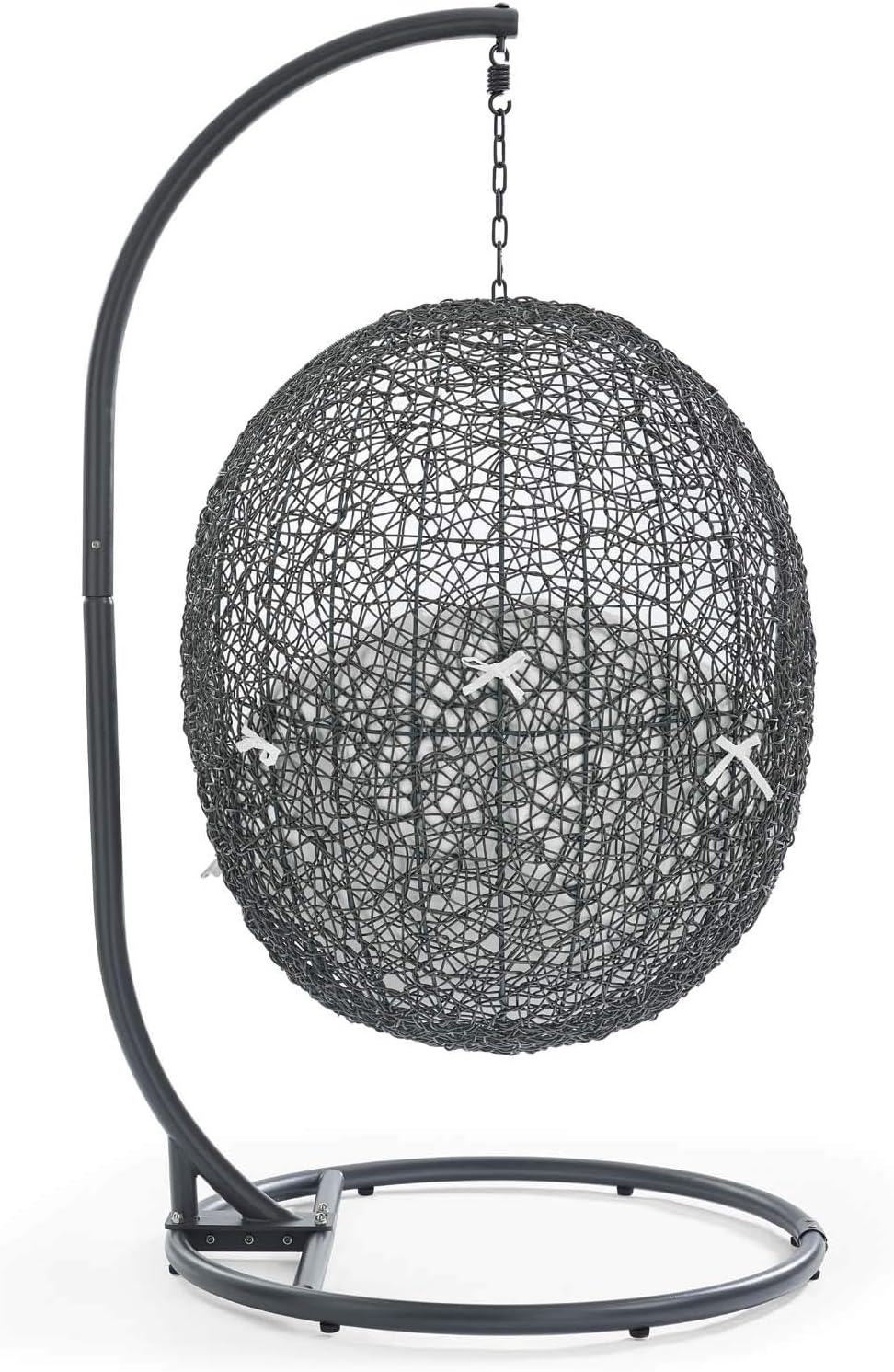 Modway Hide Wicker Rattan Outdoor Patio Porch Lounge Egg Swing Chair Set with Stand in Gray White