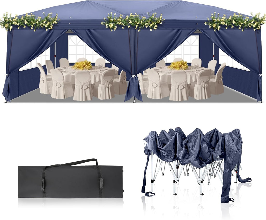10x20 Pop Up Canopy Tent Outdoor Instant Gazebo Portable Shelter with Carry Bag for Commercial Activity Party Wedding Events Birthday BBQ