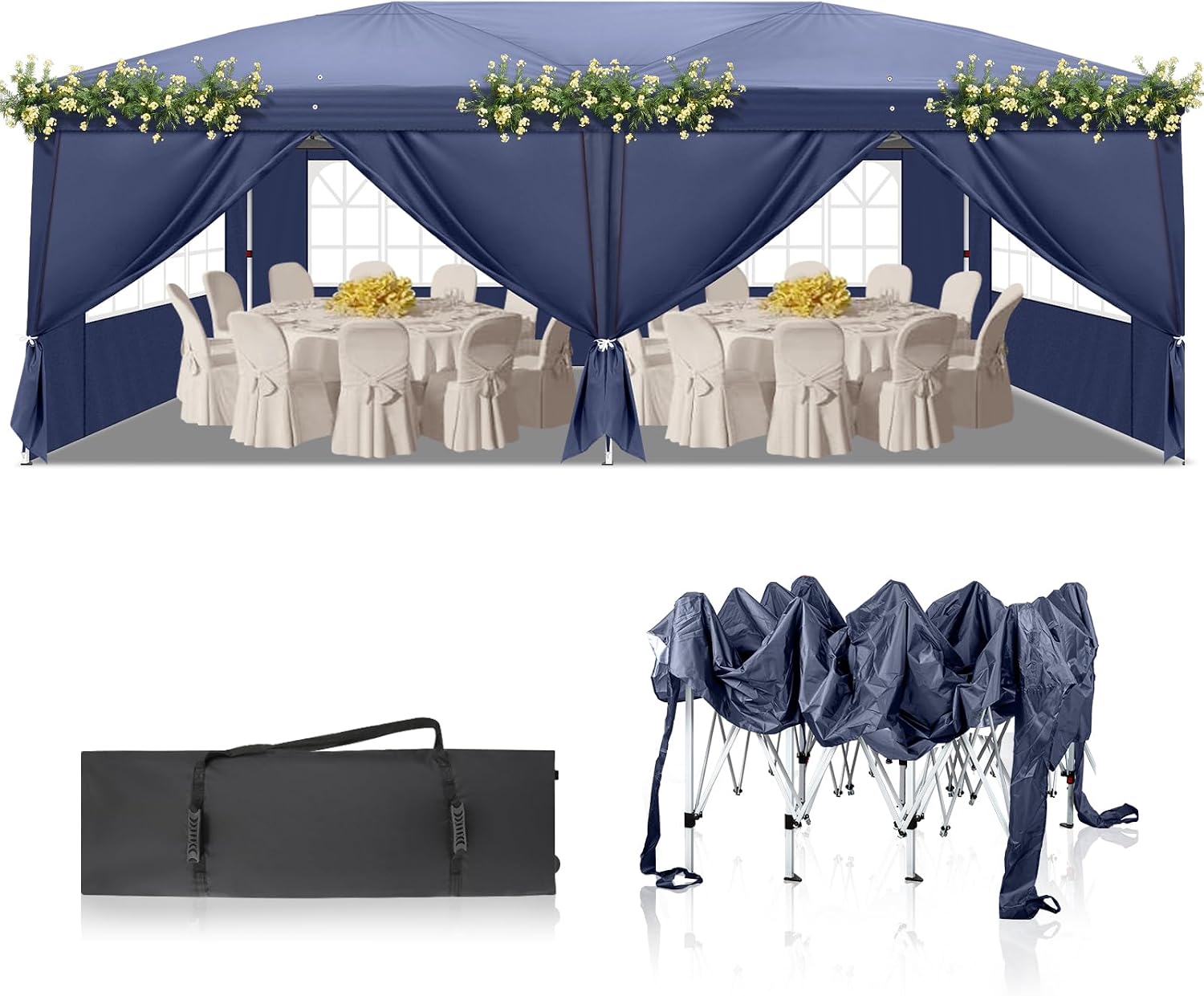 10x20 Pop Up Canopy Tent Outdoor Instant Gazebo Portable Shelter with Carry Bag for Commercial Activity Party Wedding Events Birthday BBQ