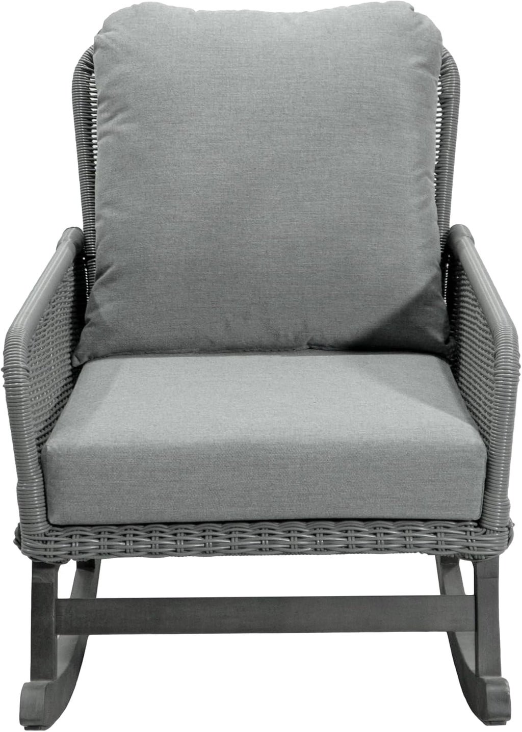 Christopher Knight Home Nadine Patio Rocking Chair, Wicker Rocker, Wood Leg Rocking Chair, PE Rattan Wicker Chair, Rocking Chair with Cushions, Comfort Wicker Rocker for Backyard Balcony Porch, Gray