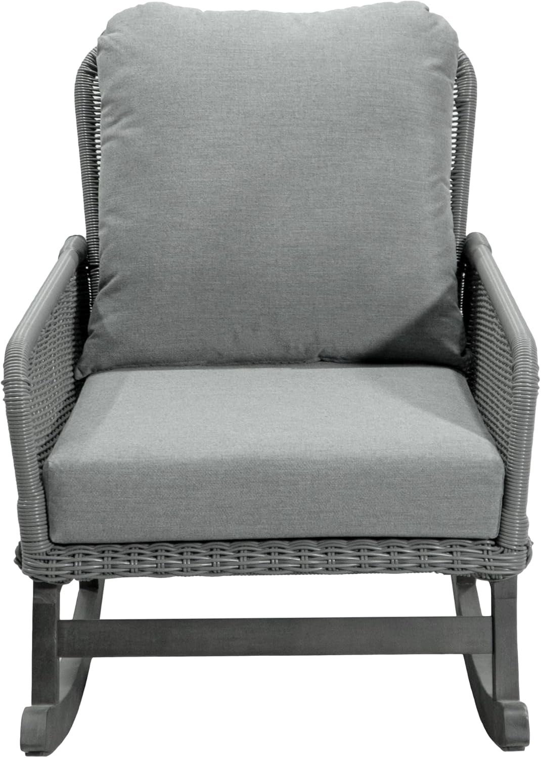 Christopher Knight Home Nadine Patio Rocking Chair, Wicker Rocker, Wood Leg Rocking Chair, PE Rattan Wicker Chair, Rocking Chair with Cushions, Comfort Wicker Rocker for Backyard Balcony Porch, Gray
