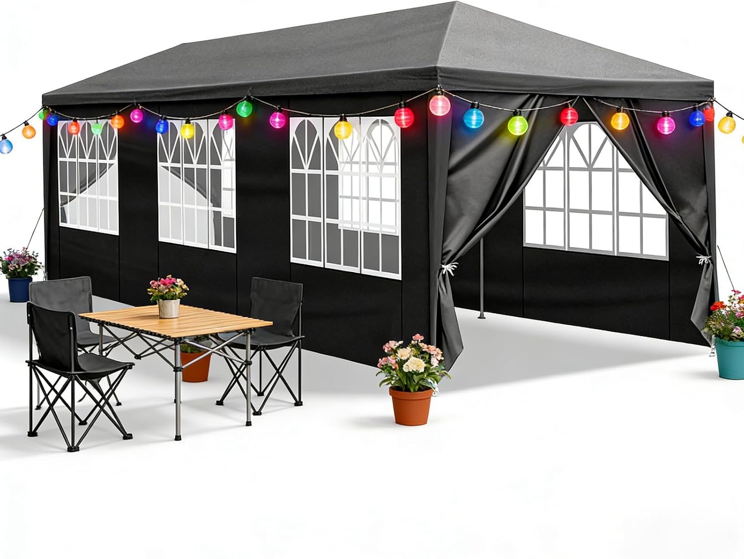 Party Tent for Outdoor Wedding, Birthday, Event, Patio - Gazebo Carport Canopy Shade With Removable Sidewalls & Transparent Window (10'x30'/8 Sidewalls Black)