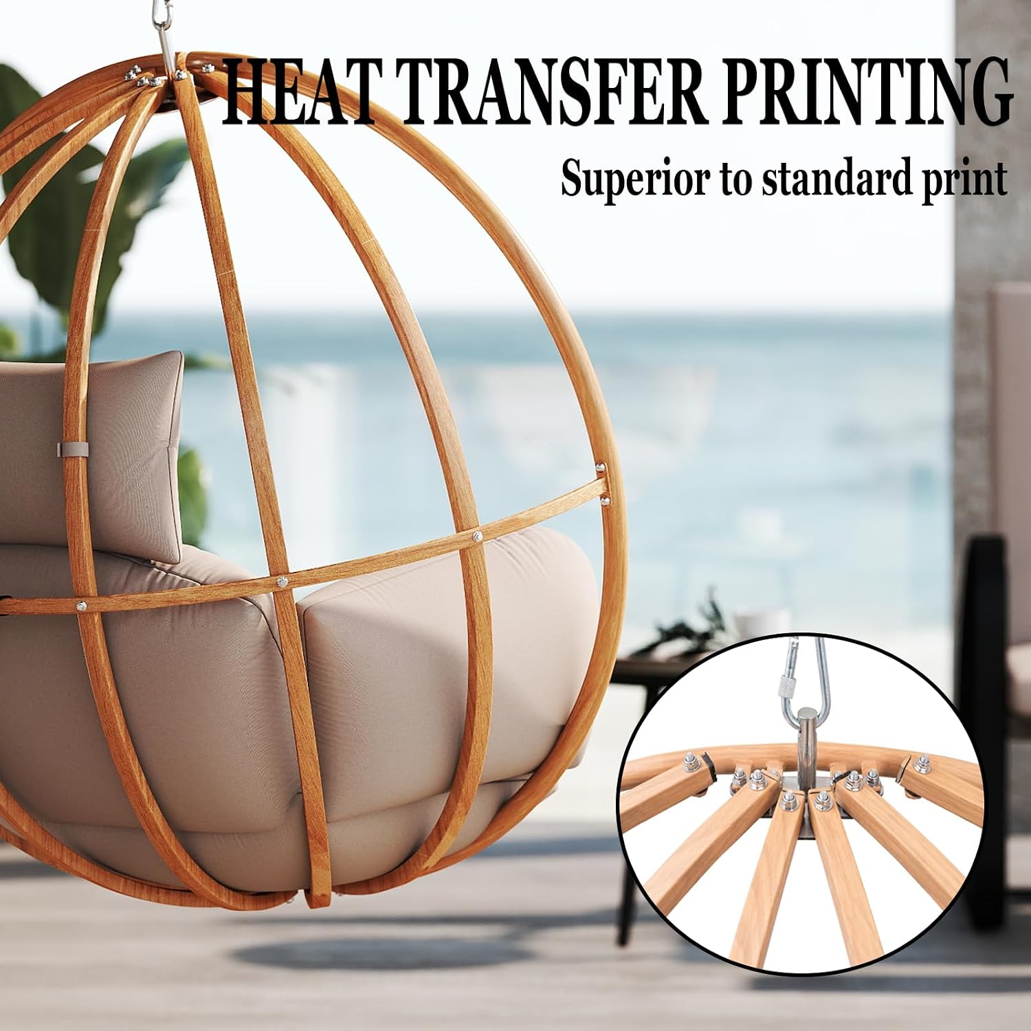 Egg Chairs with Stand, Egg Swing Chair Outdoor, Hanging Swinging Chairs with Stand for Balcony, Swing Egg Chair with Cushion 400LBS Capacity, Brown