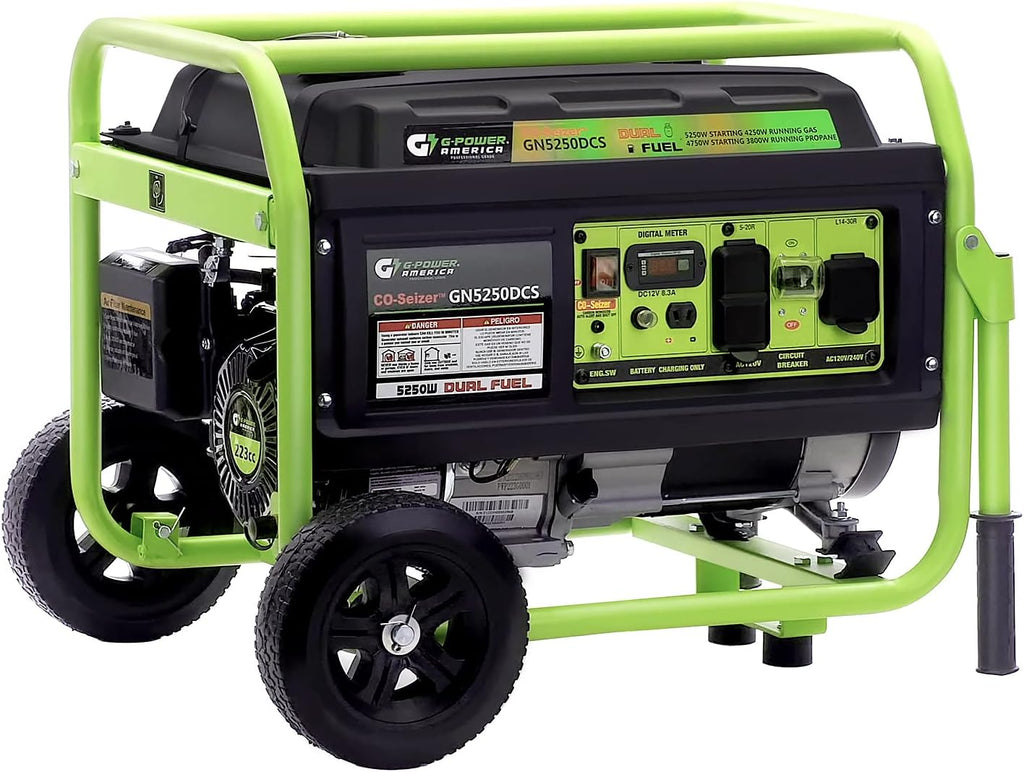 Green-Power America 5250 Watt Dual Fuel Portable Generator, Gas & Propane, Manual Start, CO Protection System, Home Backup Power, RV Ready