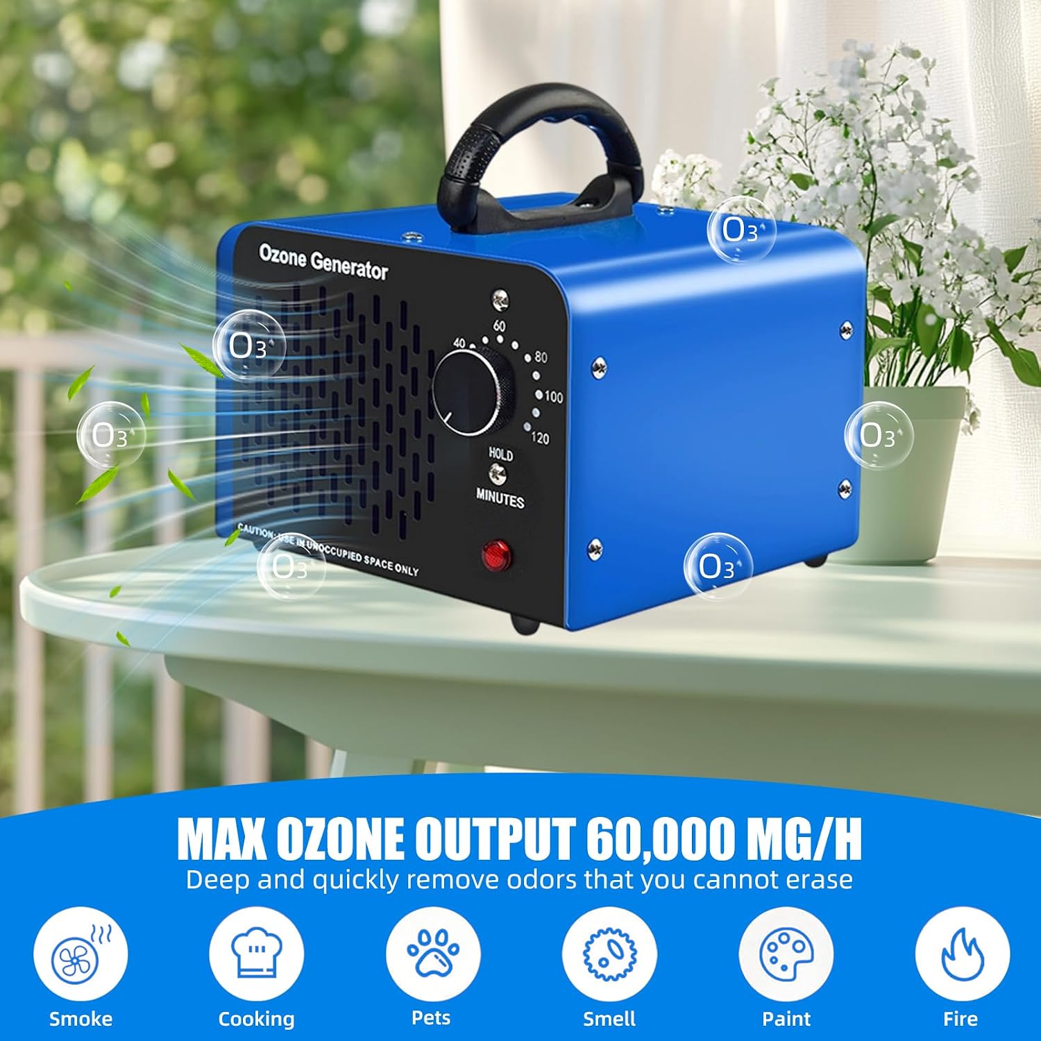 Ozone Generator, O3 Air Purifiers Odor Eliminator, High Capacity Ozone Machine, Ionizer Air Purifier Ozone for Home, Commercial, Industrial (Blue,10000mg/h)