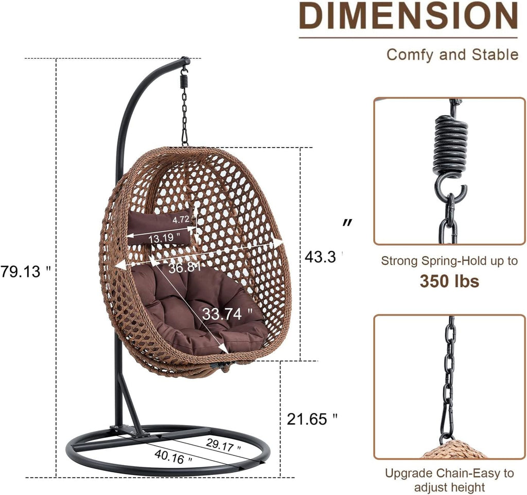 LKTART Egg Swing Chair with Stand Rattan Hanging Egg Chair with Cushions and Pillow Relaxing Chair Foldable Basket & Metal Stand Indoors or Outside