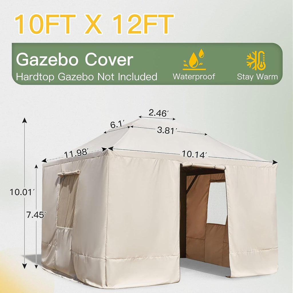 YOLENY Winter Cover for 1012 Hardtop Gazebo, All-Season Gazebo Accessory, Transform for Winter with Mesh Screens and Doors and Windows