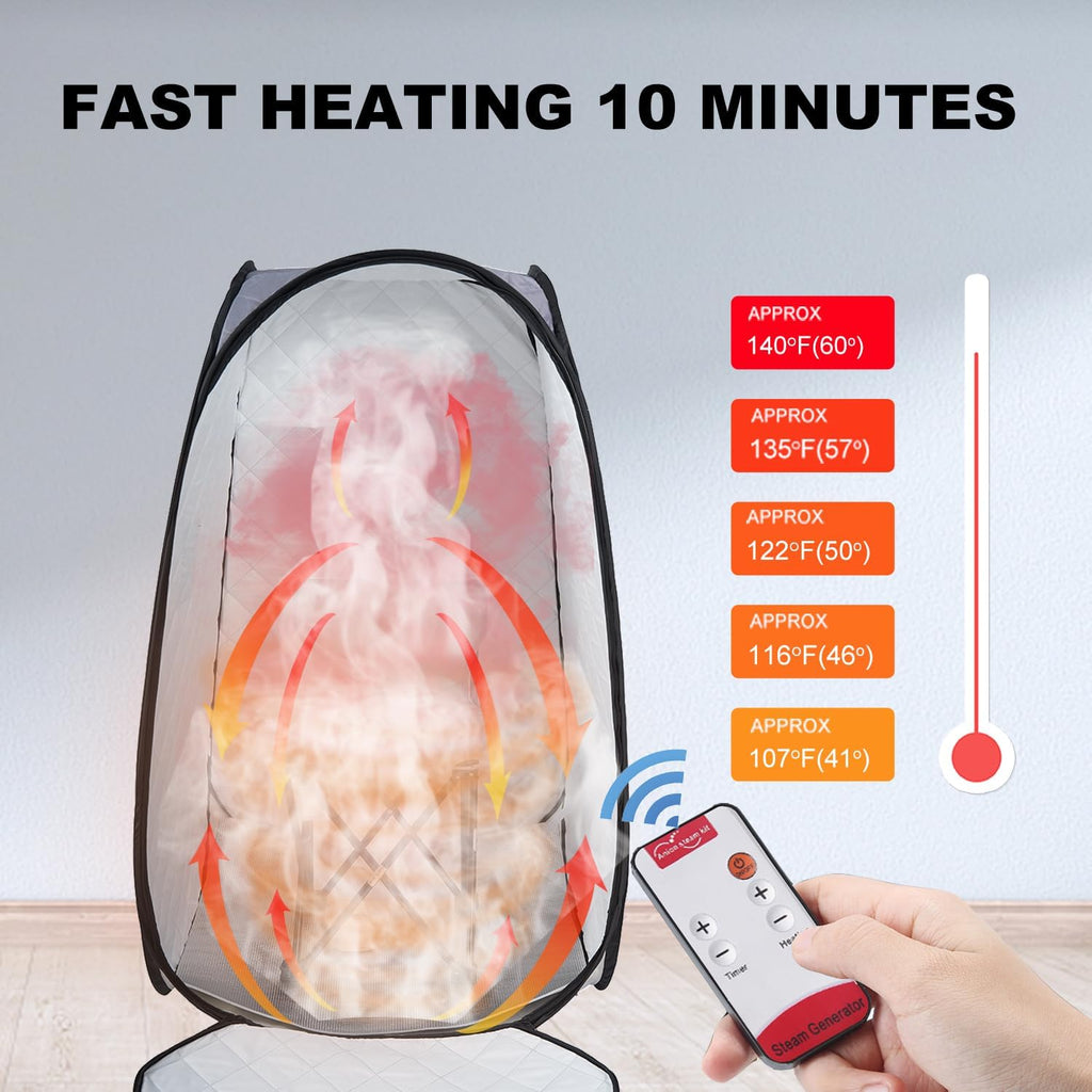 Foldable Portable Steam Sauna, Personal Sauna Tent for Home SPA with 1000w 2.2L Steamer, Folding Chair, Remote Control, Gray