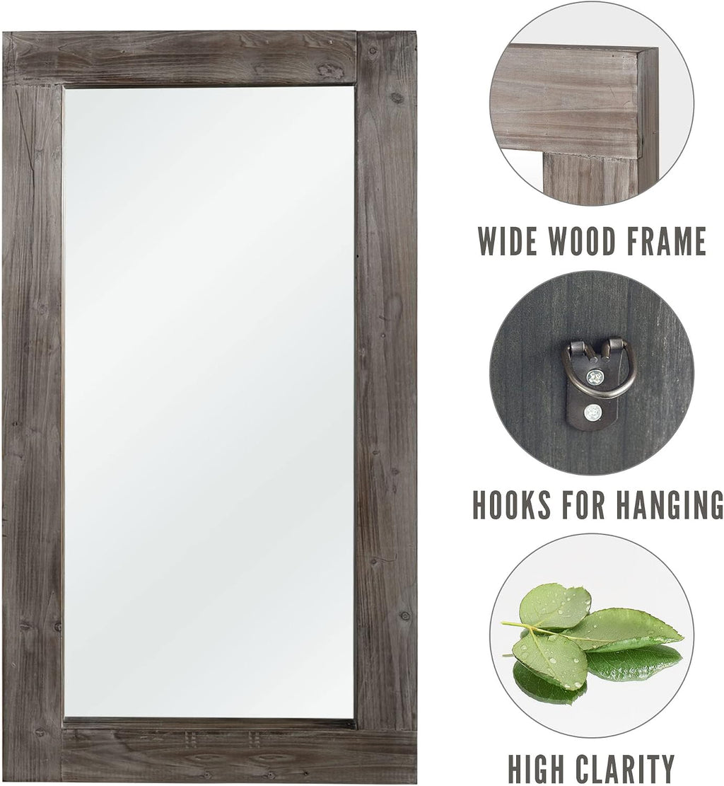 NeuType Floor Mirror Full Length, 71x32in Rustic Wood Frame Full Body Dressing Mirror, Wall-Mounted or Leaning Against Wall Standing Mirror, Farmhouse Decor for Bedroom Living Room, Charcoal Grilled