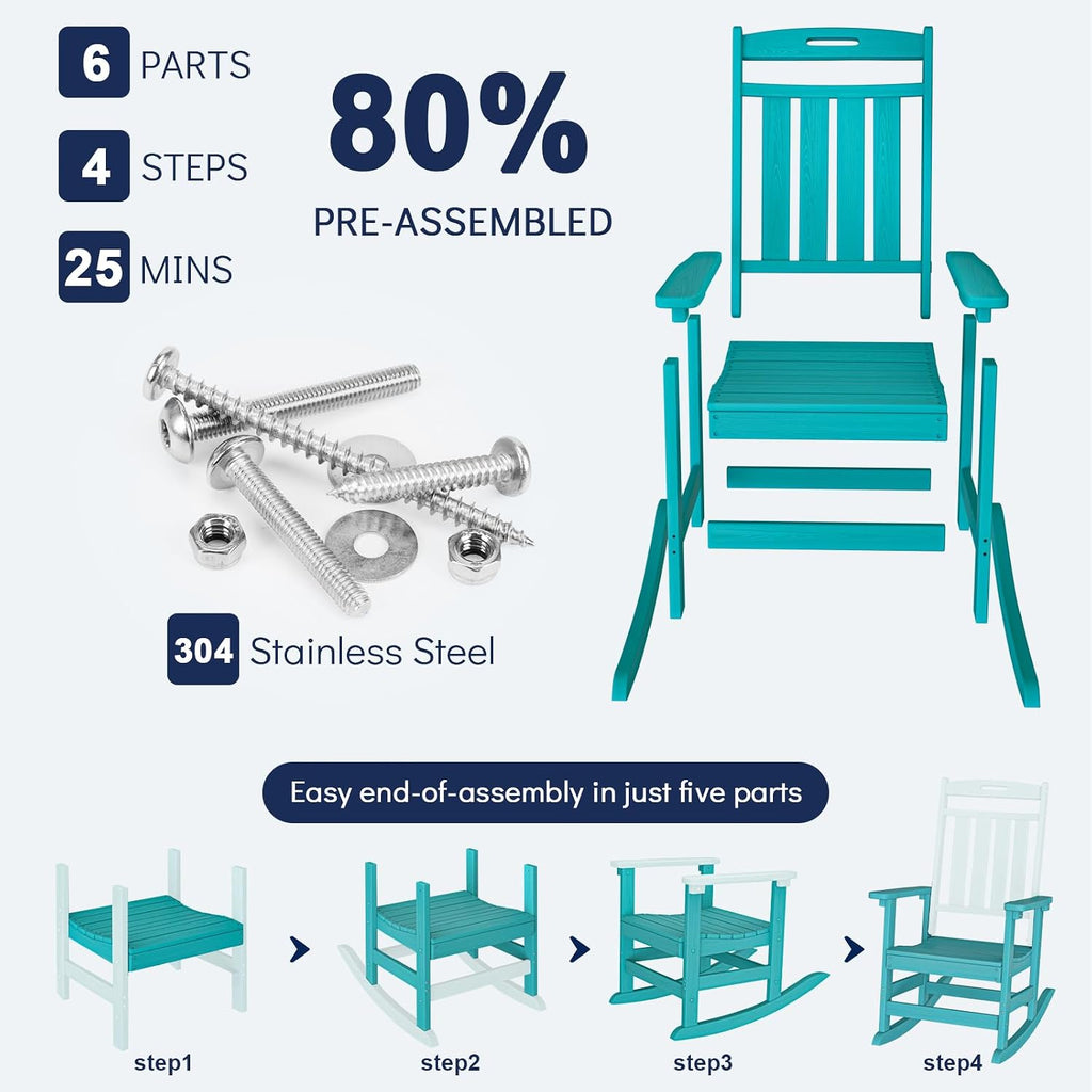 Plawdlik Oversized Outdoor Rocking Chair - All-Weather Resistant,HDPE Heavy Duty Patio Rockers with High Back - Perfect for Porch,Garden,Modern Style Set of 2-Aruba
