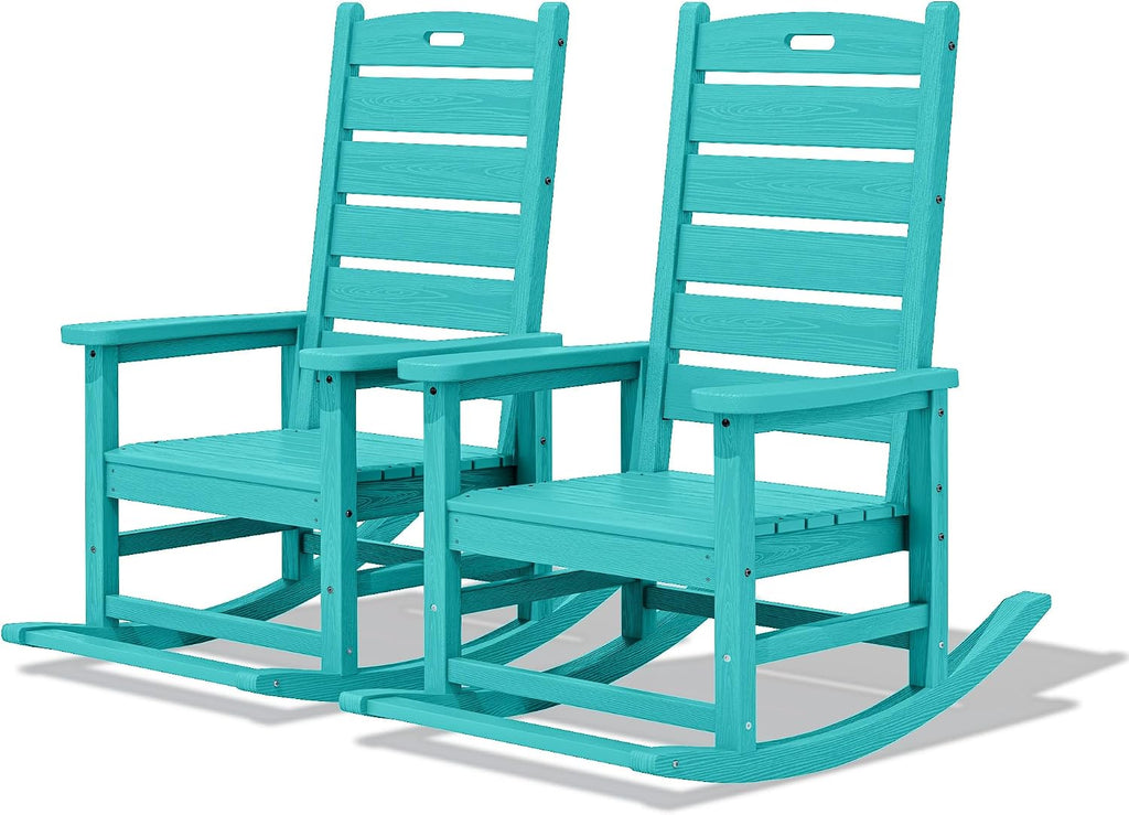 SERWALL Outdoor Rocking Chair Set of 2, Oversized HDPE Patio Rocking Chair with Footrest for Adults, All Weather Porch Rocker for Deck Patio Balcony, Aruba