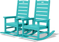 SERWALL Outdoor Rocking Chair Set of 2, Oversized HDPE Patio Rocking Chair with Footrest for Adults, All Weather Porch Rocker for Deck Patio Balcony, Aruba