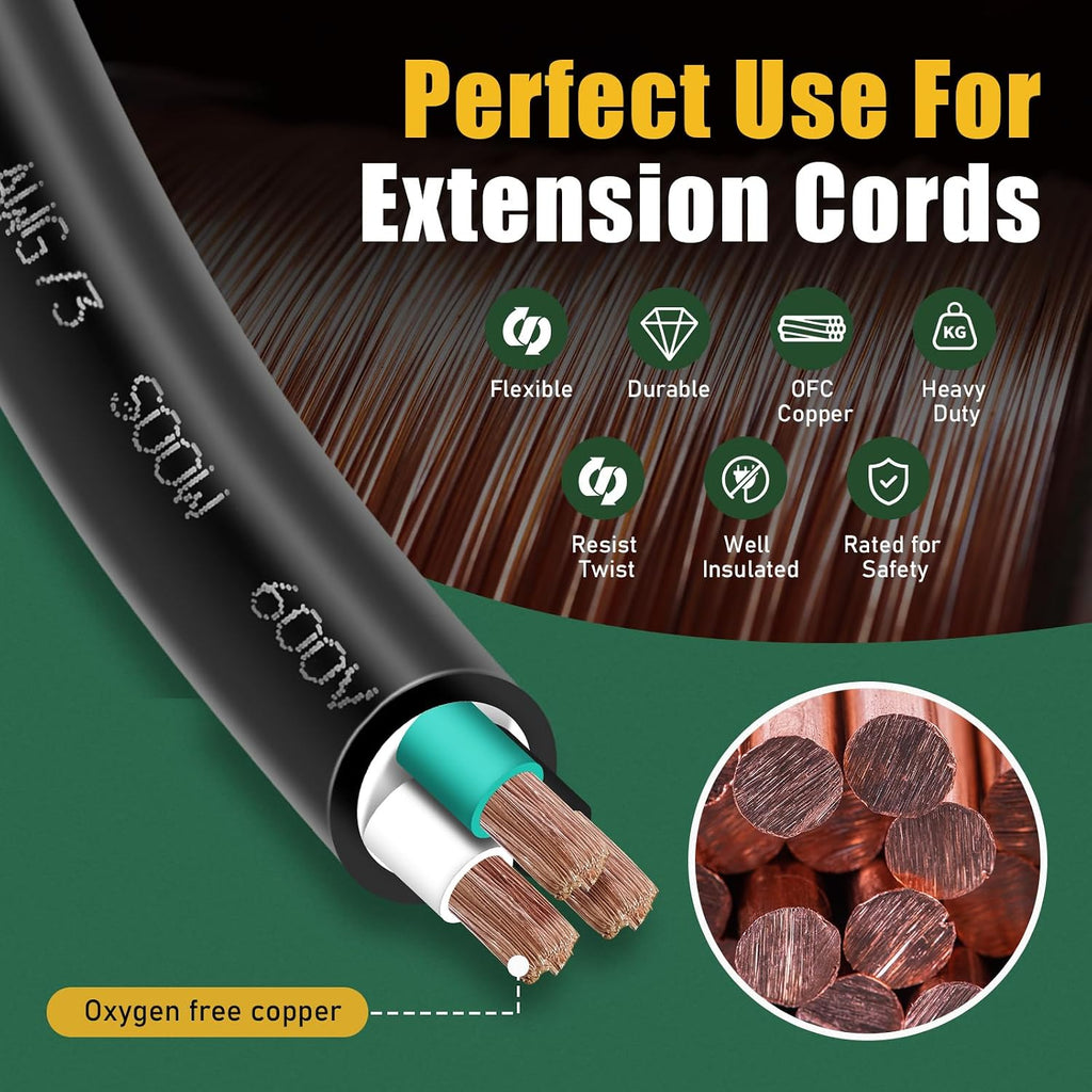 200ft 10/3 10 AWG Portable Power Cable (3 Conductor) - SOOW 600V 10 Gauge Electric Wire for Generator, Portable Lights, RV/EV Car Battery Chargers and Machinery - 200 Feet Electrical Cord