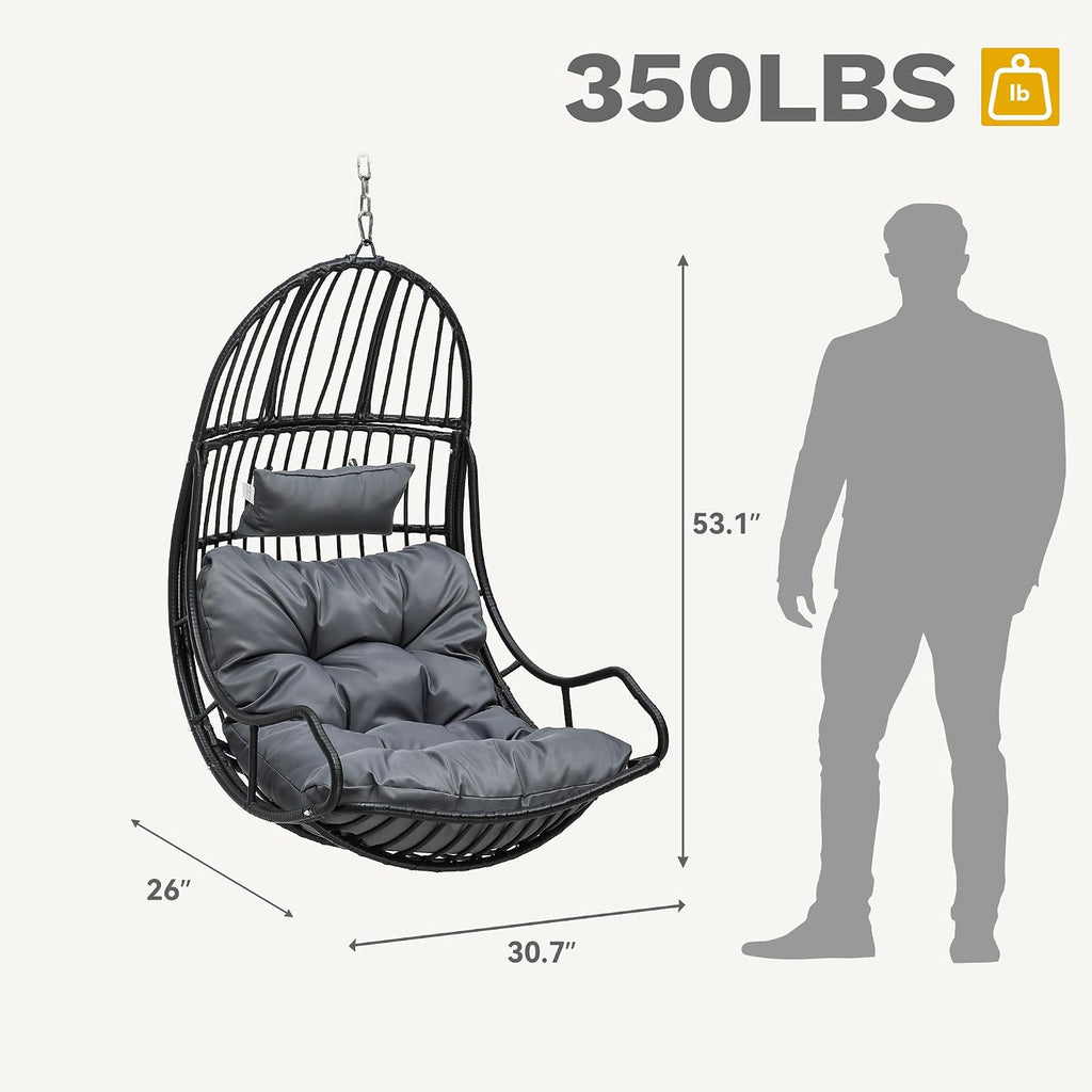 DWVO Hammocks Swing Chair with Cushions 330 LBS, Comfortable Egg Chair Wicker for Patio, Bedroom, Garden, Balcony Indoor and Outdoor Use, Gray