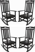 Outdoor Rocking Chair Set of 4, All-Weather Resistant Poly Lumber Rocker Chair Outdoor, High Back Plastic Patio Rocking Chairs for Outside Porch Rocker Garden Lawn, Black