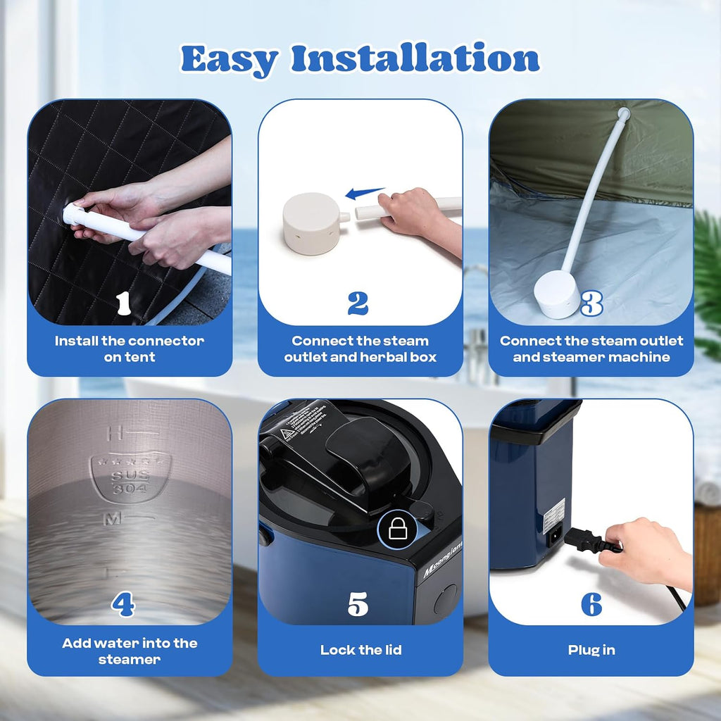 Moongiantgo Portable Sauna Steamer, 3L Locking Steamer Machine with Remote Control, 1300W Stainless Steel Pot for Home Spa Fumigation Mini Steam Generator, 6 Timer, 9 Temperature Levels, 110V