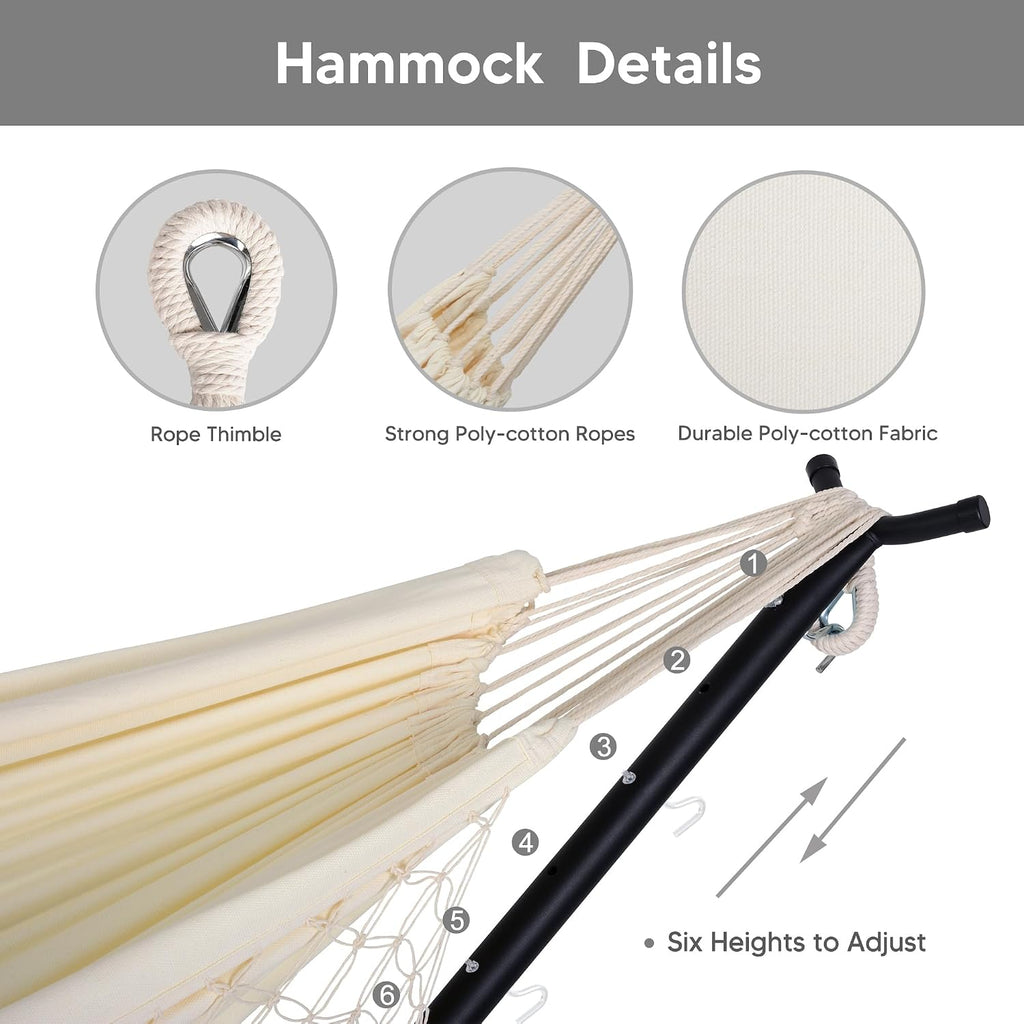 SUNCREAT 2-in-1 Convertible Portable Double Hammock with Stand Included, Outdoor Hammock and Stand, Patented, Natural Tassel