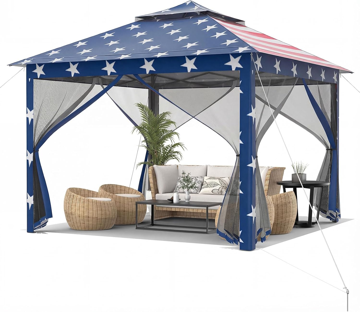 Tangkula 11x11 Ft Pop up Gazebo, 2-Tier Outdoor Patio Gazebo with Netting, Carry Bag, 121 Square Feet of Shade for Backyard, Deck, Poolside