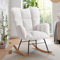 Rocking Chair Nursery, High Backrest Teddy Glider Rocker Upholstered Rocker Recliner Modern Rocking Accent Chairs for Bedroom, Living Room, Offices (Ivory)