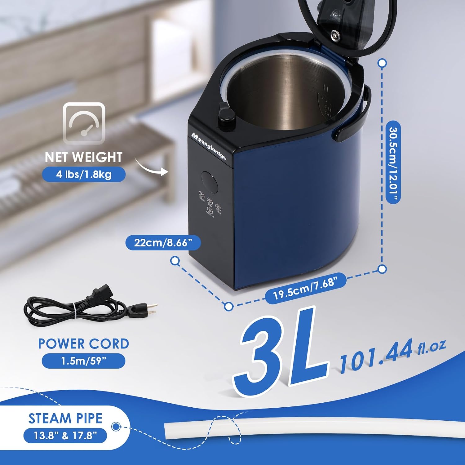 Moongiantgo Portable Sauna Steamer, 3L Locking Steamer Machine with Remote Control, 1300W Stainless Steel Pot for Home Spa Fumigation Mini Steam Generator, 6 Timer, 9 Temperature Levels, 110V