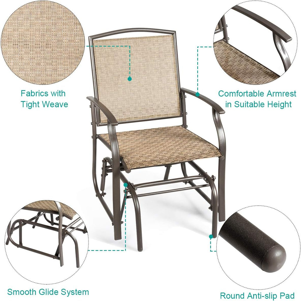 Giantex Outdoor Glider Chair W/Sturdy Metal Frame & Breathable Mesh Fabric, Porch Lounge Swing Rocking Chairs Set of 2 for Lawn, Garden, Porch, Backyard, Poolside, Patio Gliders for Outside