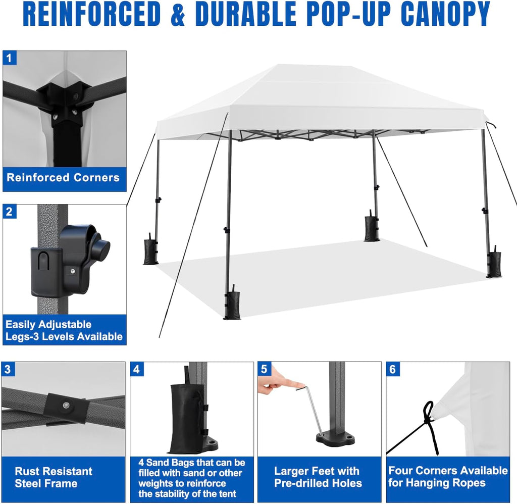 Yesker 10x15 Pop Up Canopy Tent - Instant Outdoor Canopy Easy Setup Gazebo, Waterproof & UV Protection, Large Adjustable Height Instant Sun Shelter Tents for Patio Backyard Market Party Events, White