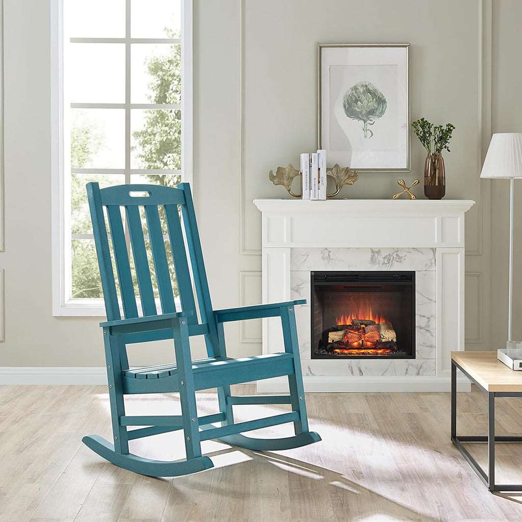Psilvam Oversized Outdoor Rocking Chair Set of 2, Porch Rocker with 21' Wide Seat and 32' Tall Backrest, Pre-Assembled with Most Components for Effortless Installation (Blue)