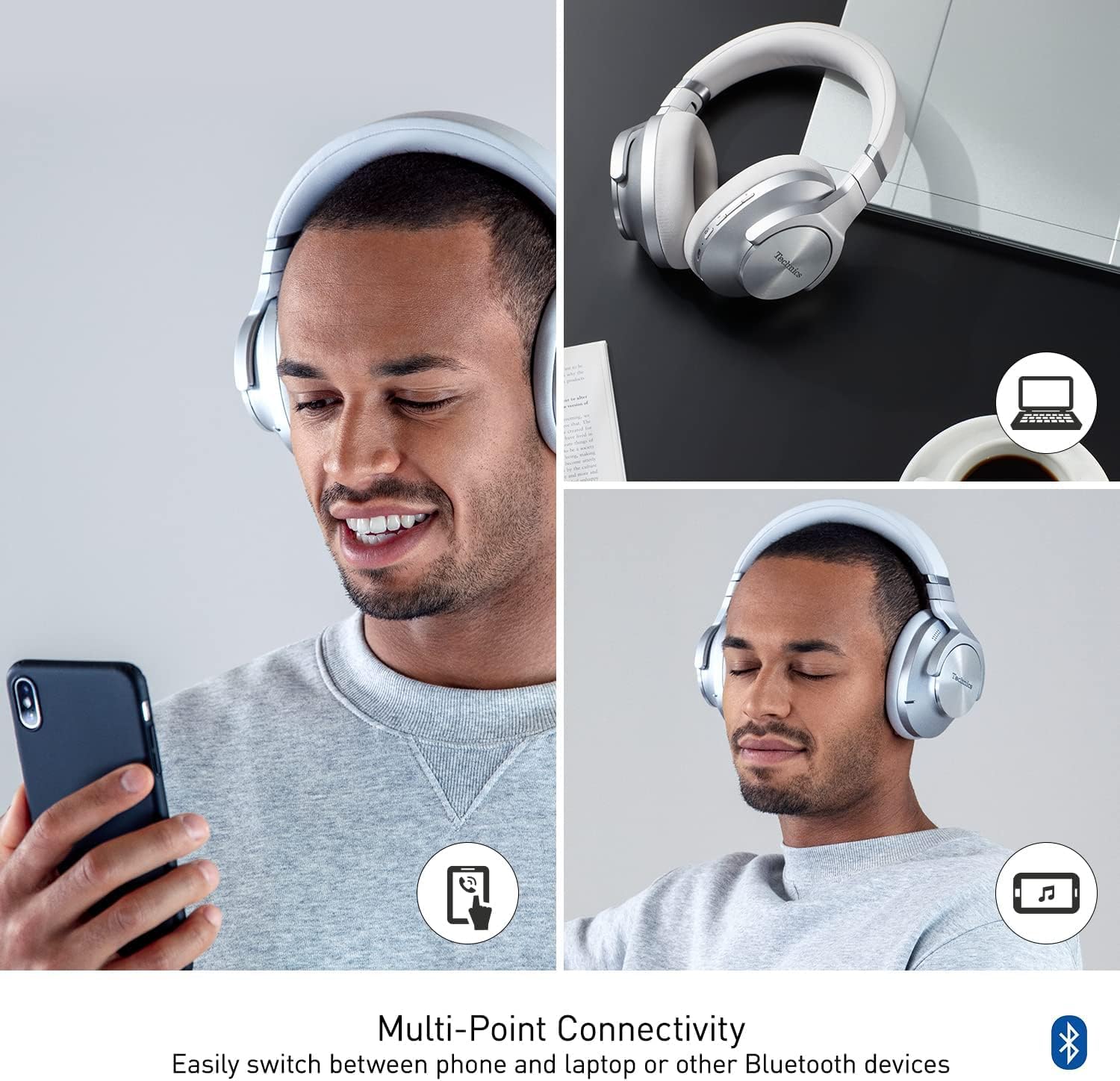 Technics - Wireless Noise Cancelling Over-Ear Headphones with 2 Device Multipoint Connectivity - EAH-A800-S Silver
