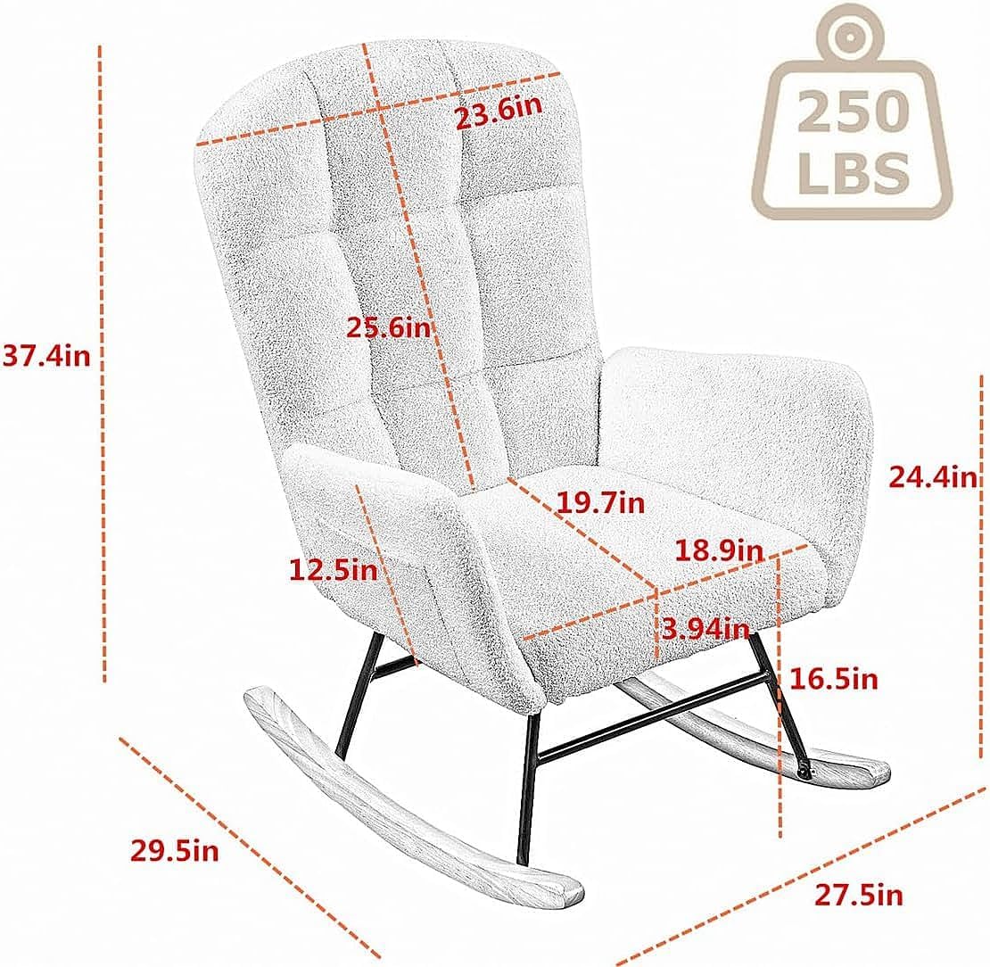 oaaktu Rocking Chair for Nursery, Upholstered Glider with High Backrest, Nursery Rocker Comfortable Stylish Accent Armchair for Living Rooms Bedrooms Offices (Beige Teddy)