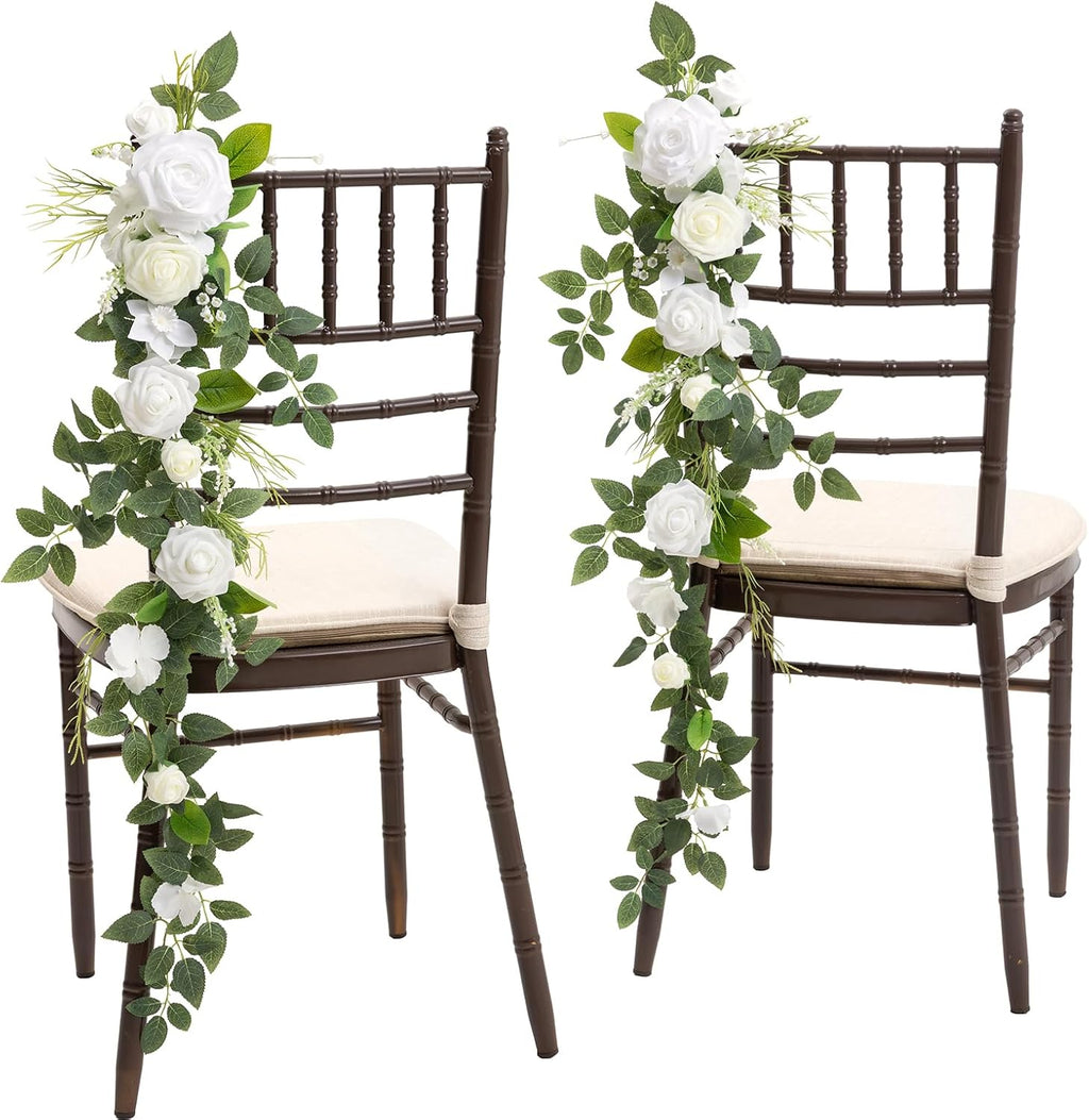 Ling's Moment 10pcs Wedding Chair Decorations Aisle Floral Swag Artificial Pew Flowers Hanging Garland Lily White & Olive For Ceremony Reception Church Rose Floral Faux Arrangement Party Outdoor Decor