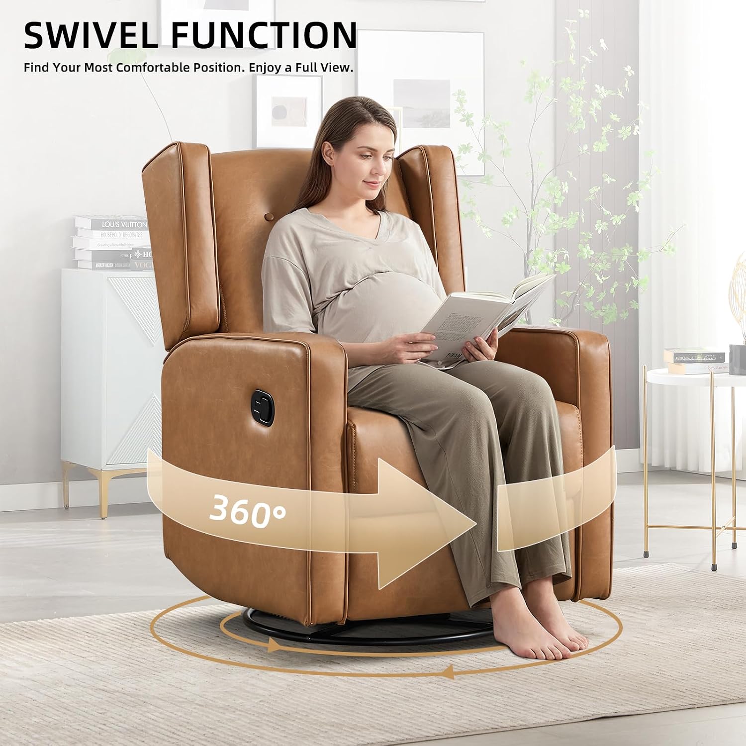 CANMOV Swivel Rocker Recliner Chair, Rocking Chair Nursery Glider Recliner, Manual Glider Chair for Nursery (Brown)